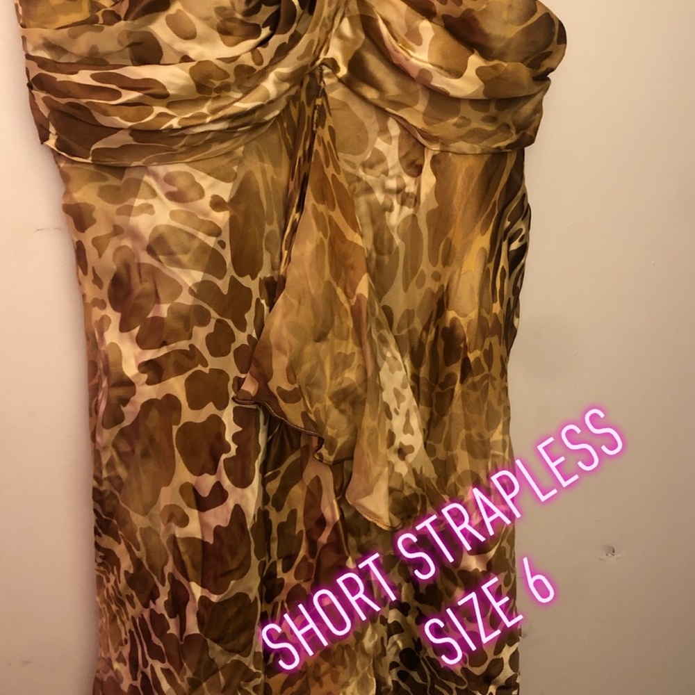 Strapless gold giraffe print dress